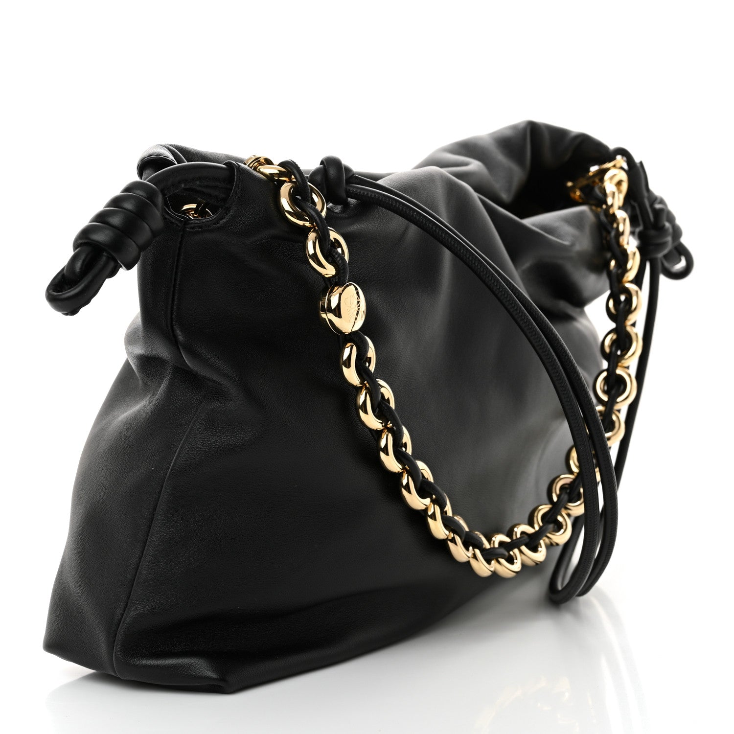 Mellow Nappa Donut Chain Large Flamenco Knot Clutch Black