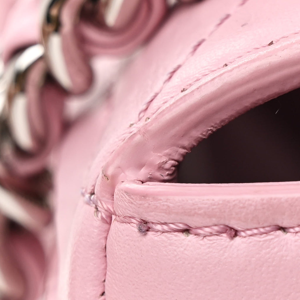 Calfskin Stitched Small Ring My Bag Flap Crossbody Pink