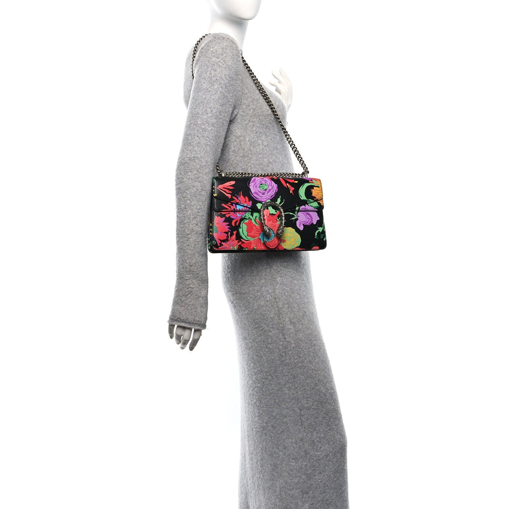 X KEN SCOTT New Shangai Calfskin Jenny Floral Print Small Dionysus Shoulder Bag  Black Pink