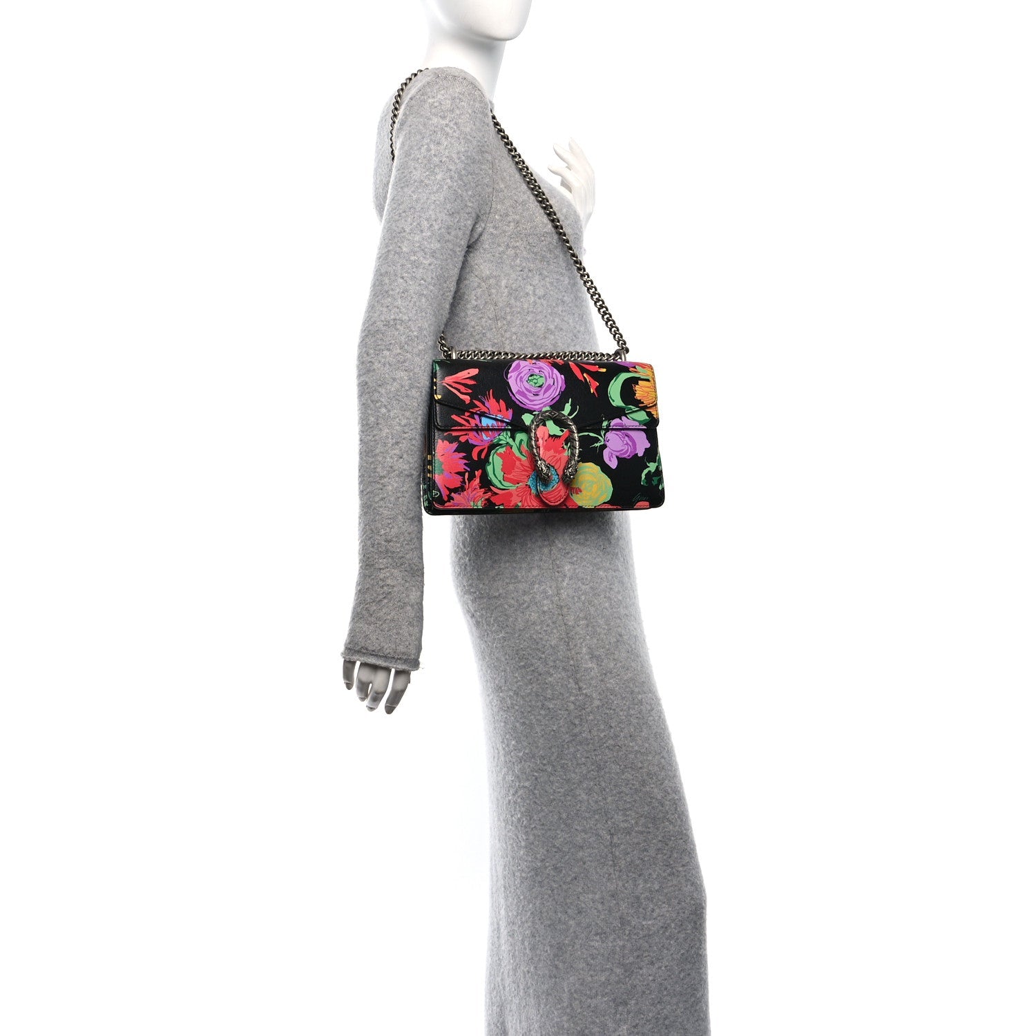 X KEN SCOTT New Shangai Calfskin Jenny Floral Print Small Dionysus Shoulder Bag  Black Pink