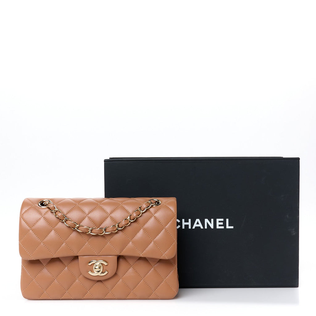 Lambskin Quilted Small Double Flap Brown