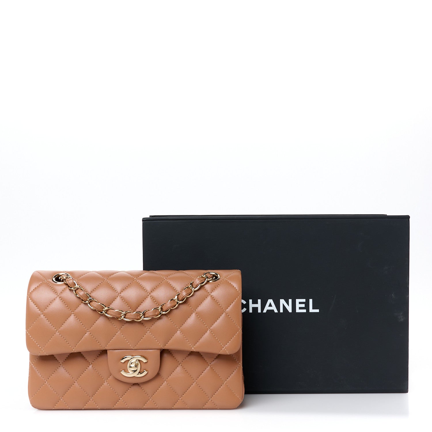 Lambskin Quilted Small Double Flap Brown