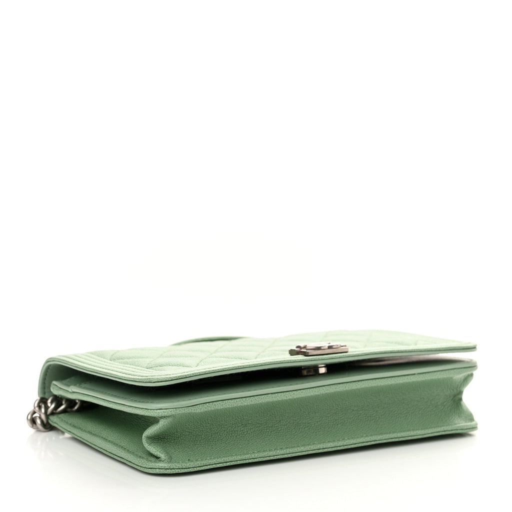 Caviar Quilted Boy Wallet On Chain WOC Light Green