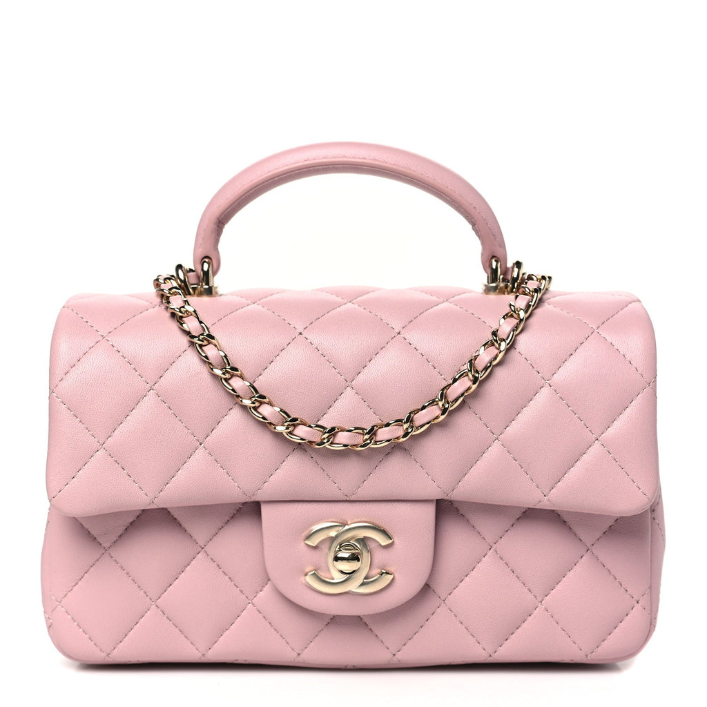 Lambskin Quilted Mini Top Handle Rectangular Flap Light Pink