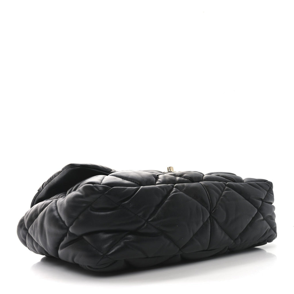 Calfskin Quilted Large Bubbly Flap Black