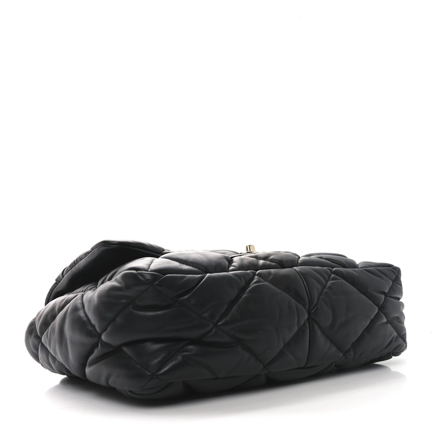 Calfskin Quilted Large Bubbly Flap Black