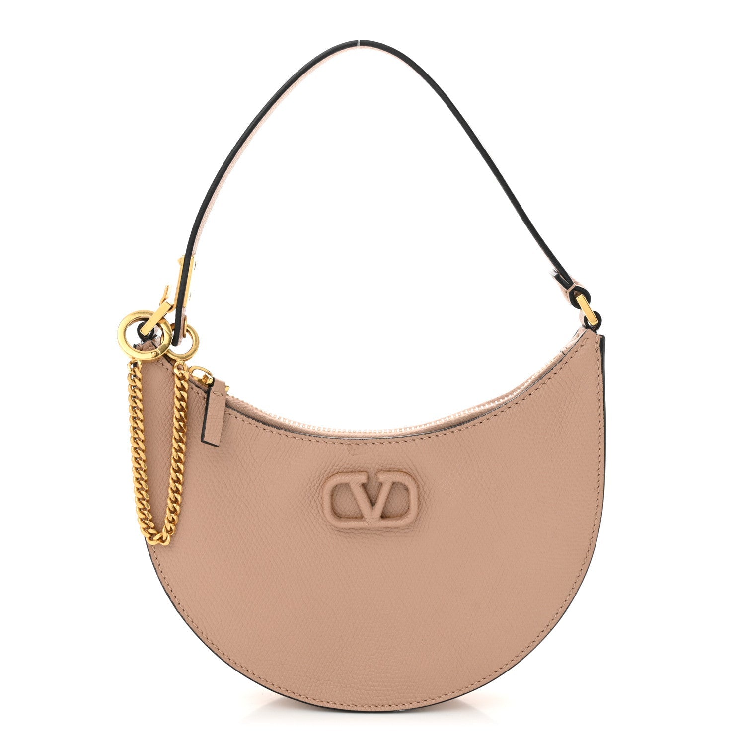 Grainy Calfskin Mini Vlogo Hobo Bag Rose Cannelle