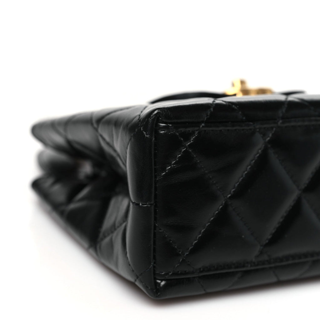 Shiny Aged Calfskin Quilted Nano Kelly Shopper Black