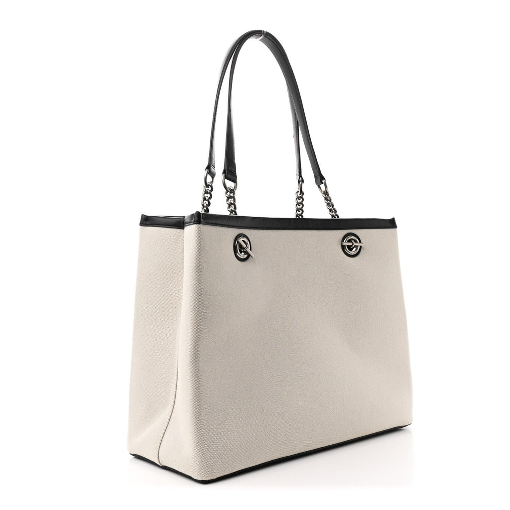 Canvas Calfskin Duty Free Tote Bag Natural Black
