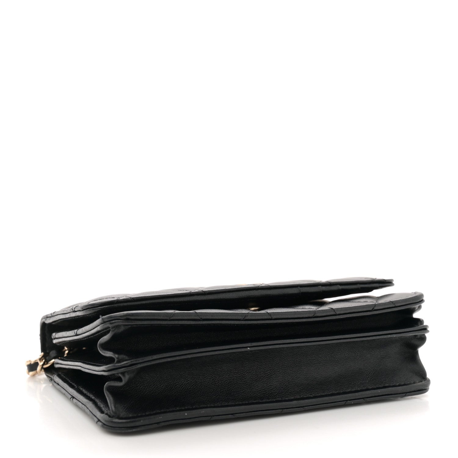 Lambskin Quilted Mini Camellia Bow Wallet On Chain WOC Black