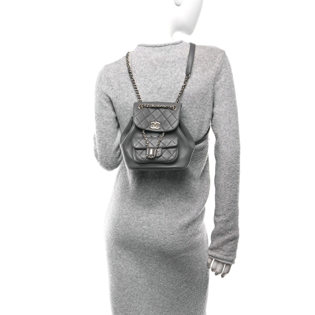 Lambskin Quilted Small Duma Drawstring Backpack Grey