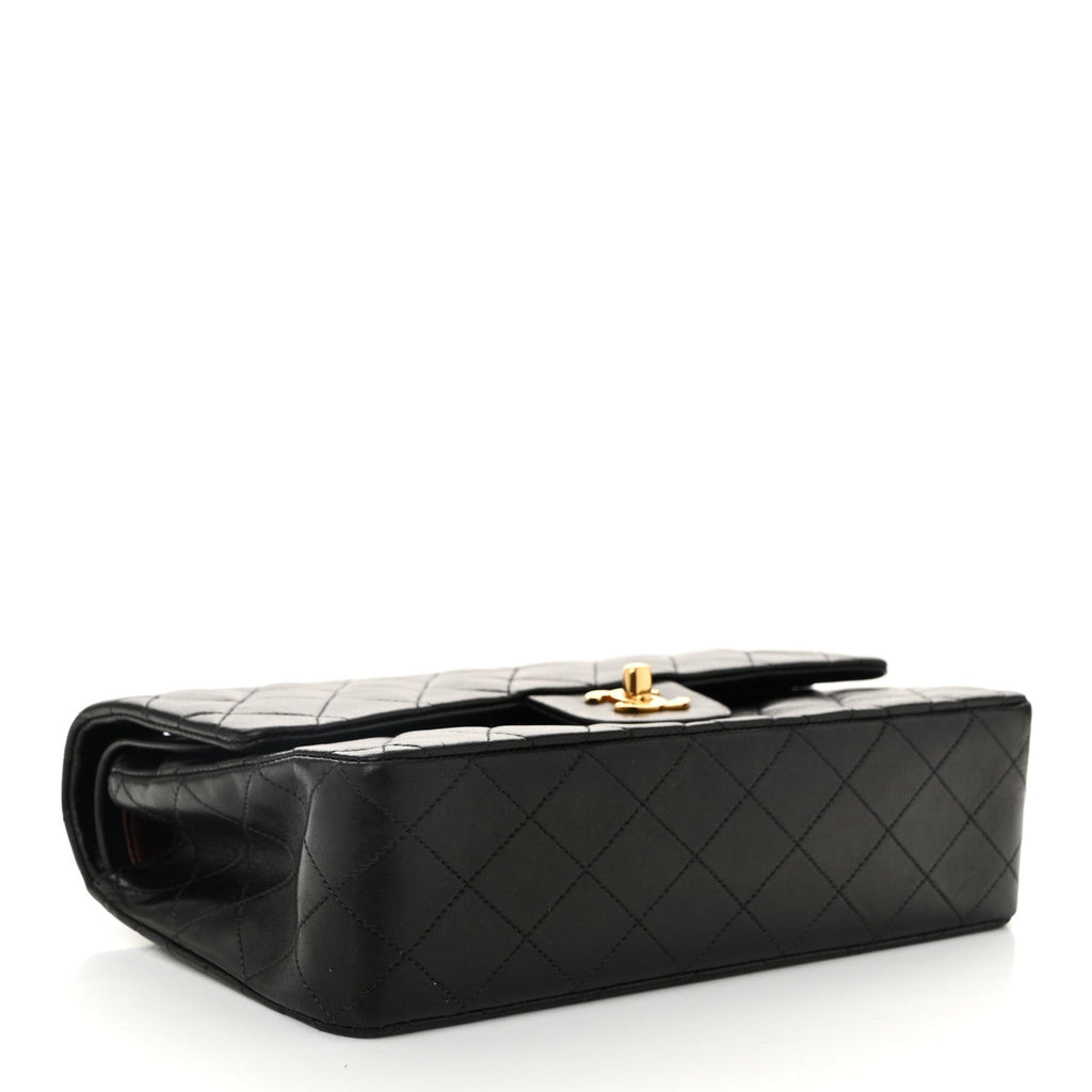 Lambskin Quilted Medium Double Flap Black