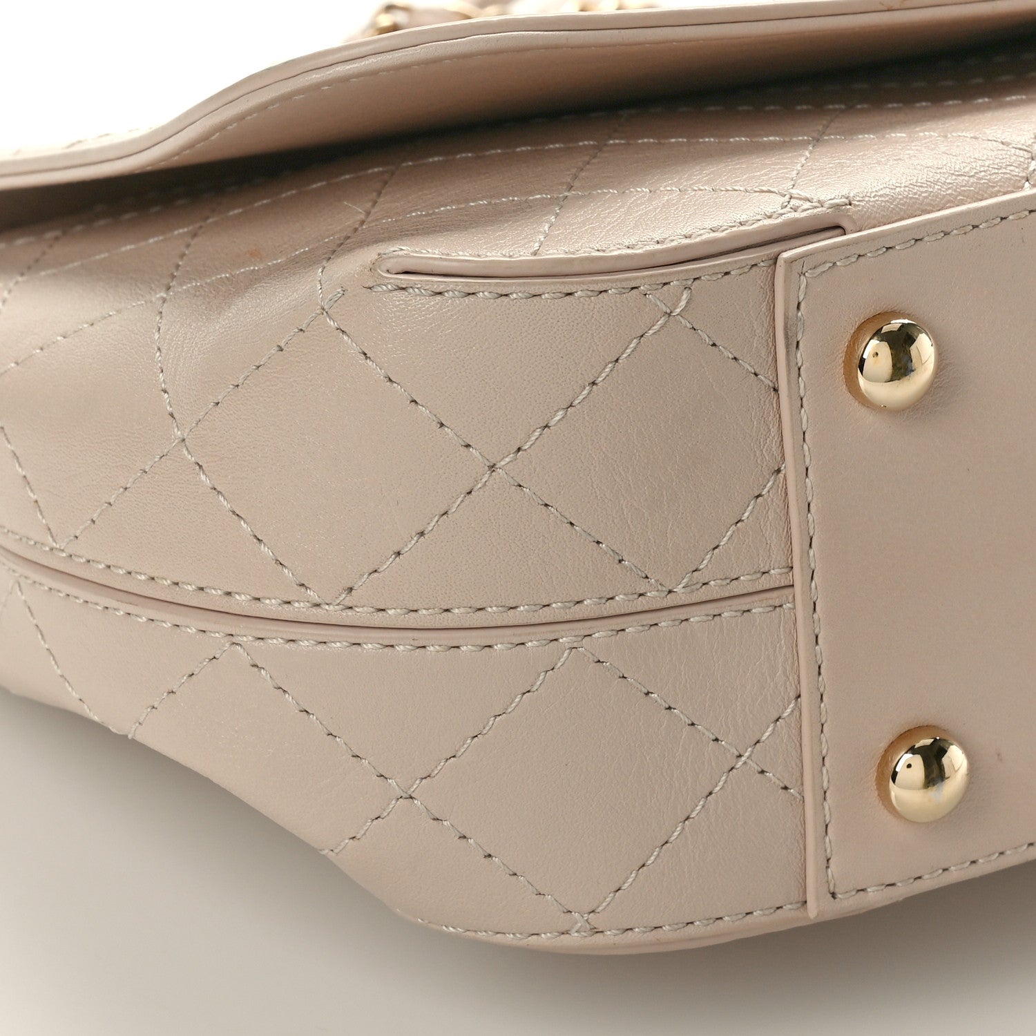 Calfskin Stitched Medium Covered CC Flap Bag Beige