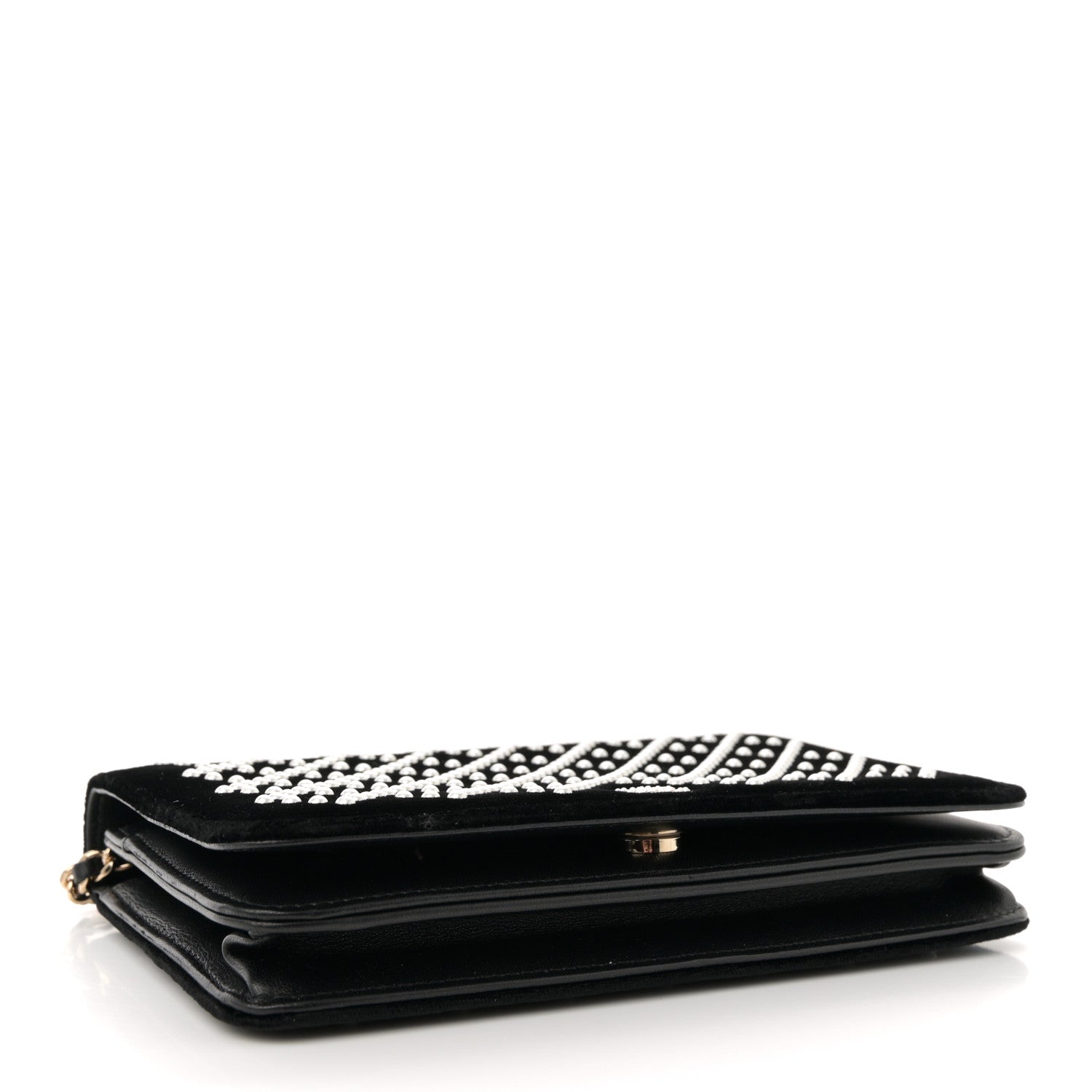 Velvet Pearl Diamond Embellished Wallet On Chain WOC Black