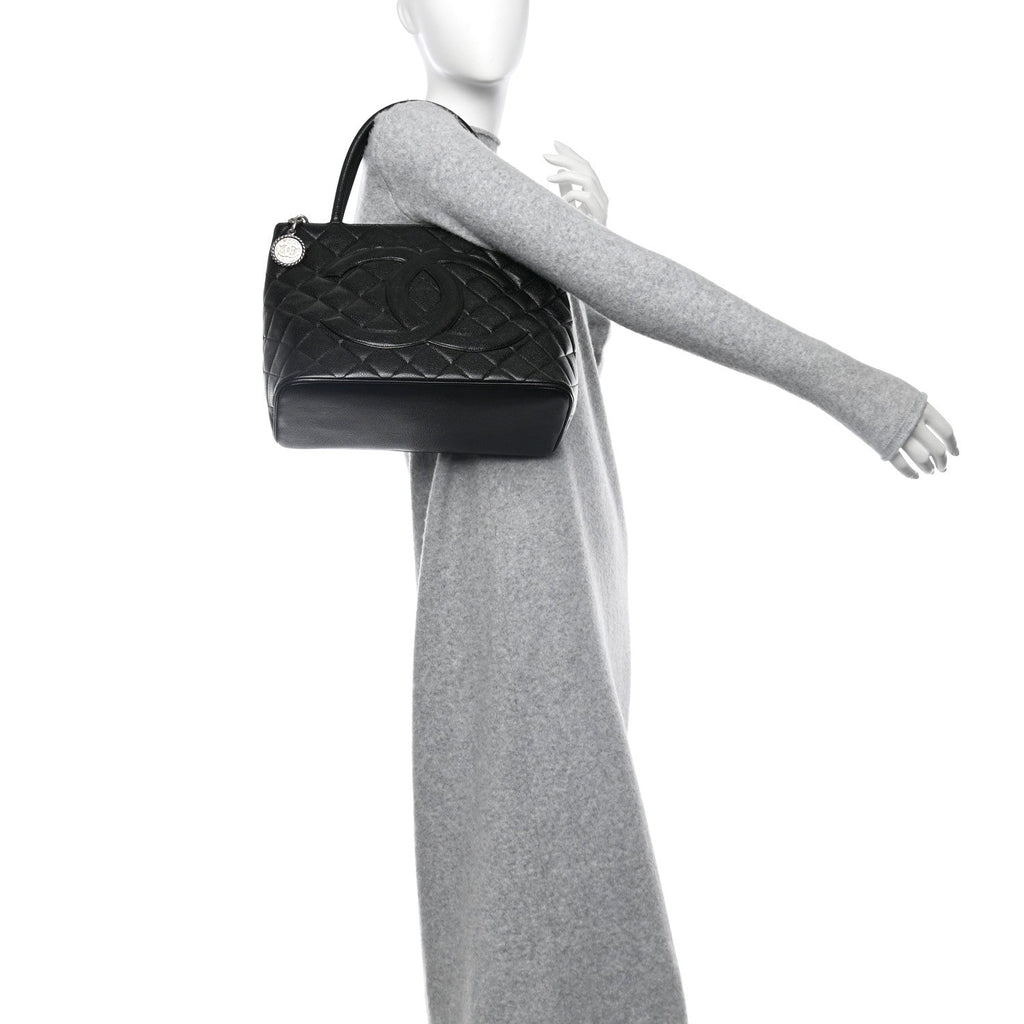 Caviar Quilted Medallion Tote Black