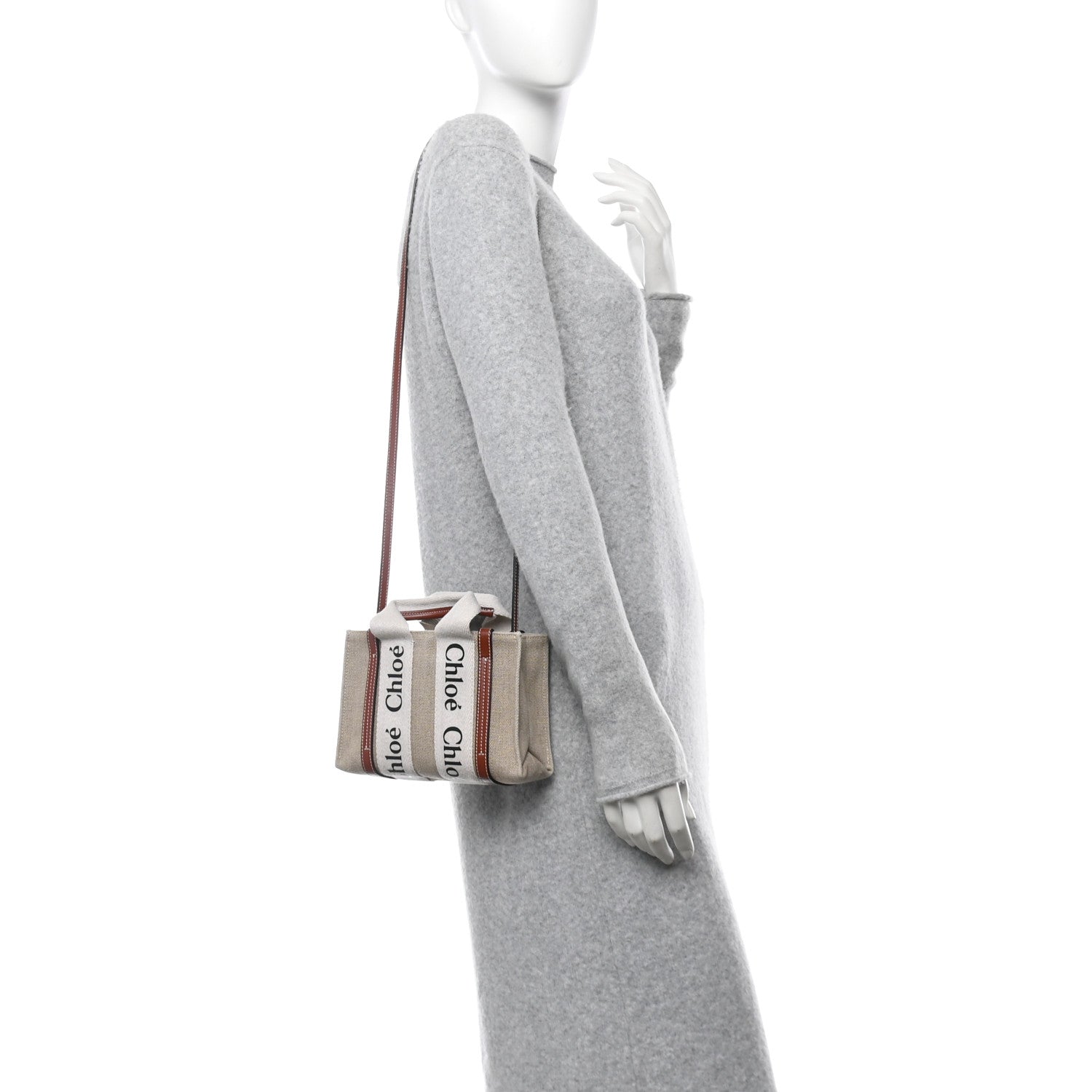 Cotton Calfskin Mini Woody Ribbon Tote White Brown