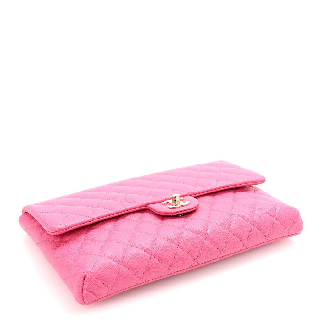 Caviar Quilted Flap Clutch Pink