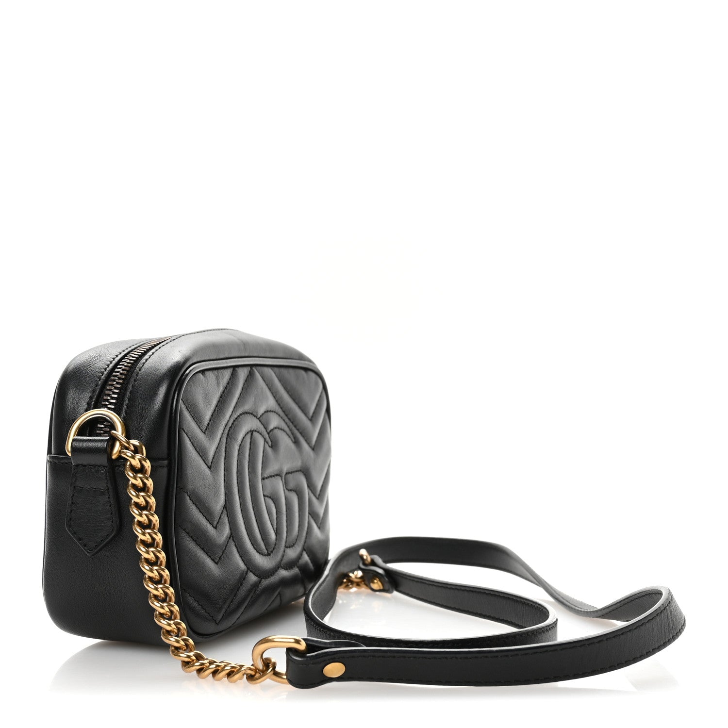 Calfskin Matelasse Mini GG Marmont Chain Shoulder Bag Black