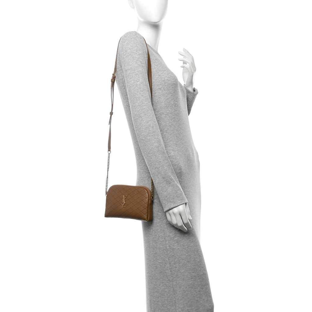 Lambskin Quilted Gaby Zipped Pouch Dark Cork