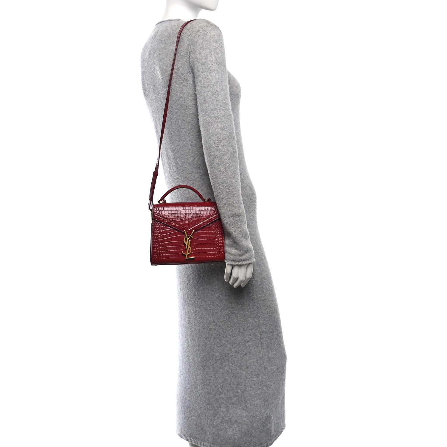 Calfskin Crocodile Embossed Mini Classic Monogram Cassandra Top Handle Red