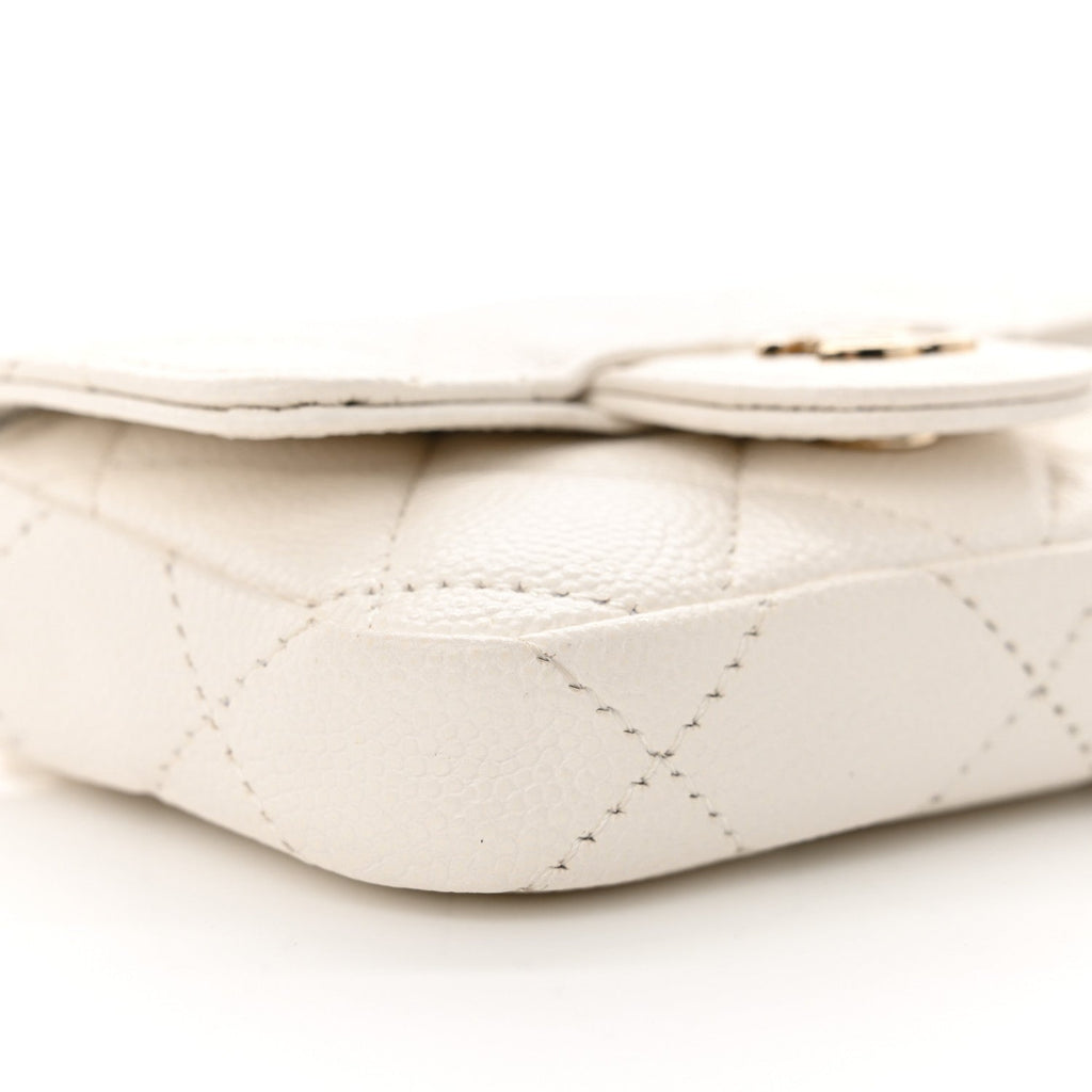 Caviar Quilted Mini Chain Belt Bag White