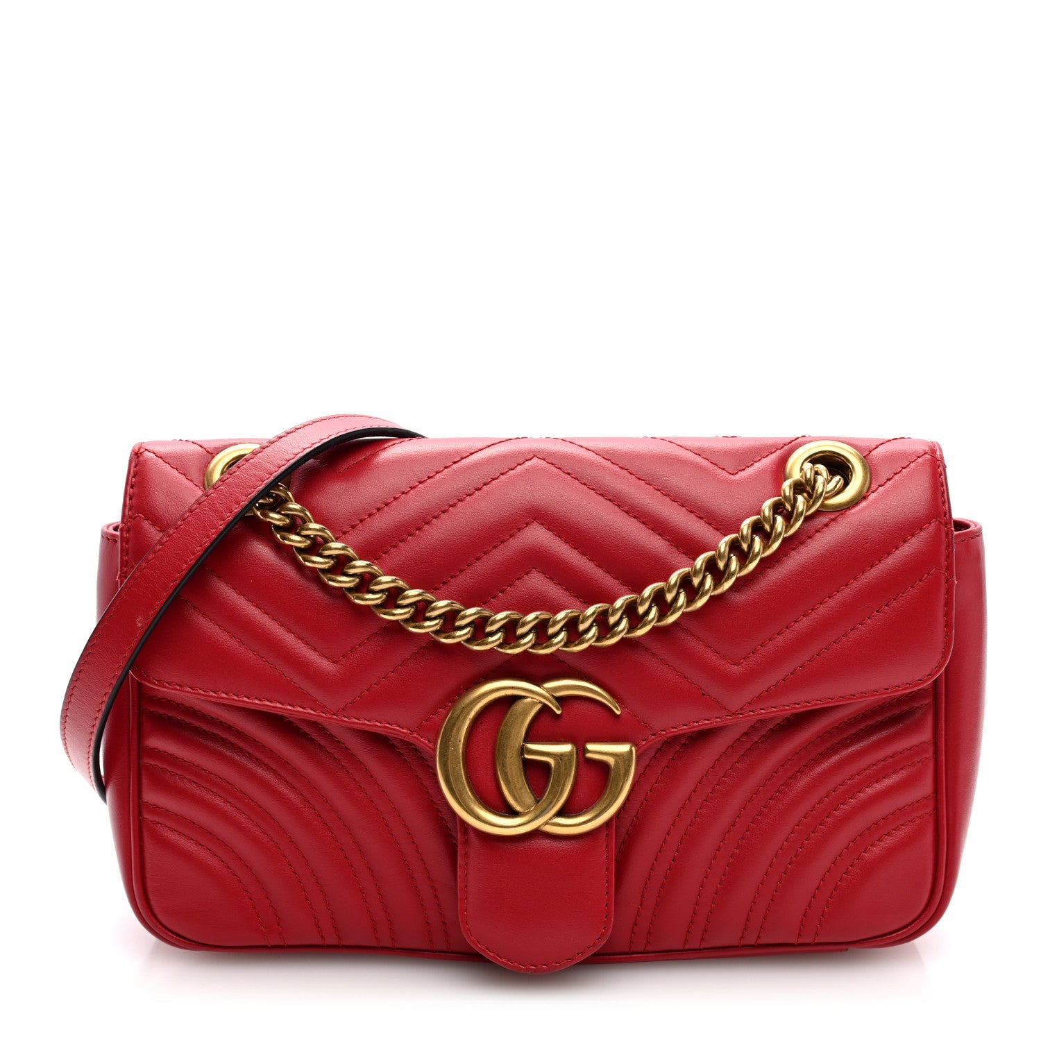 Calfskin Matelasse Small GG Marmont Shoulder Bag Hibiscus Red