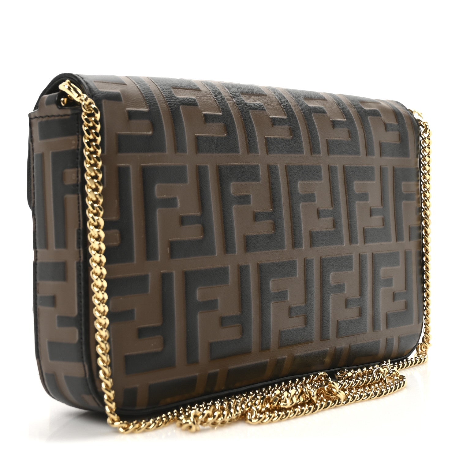 Vitello Soft F is Fendi Bi-Color FF 1974 Embossed Envelope Wallet On Chain with Pouches Maya Black