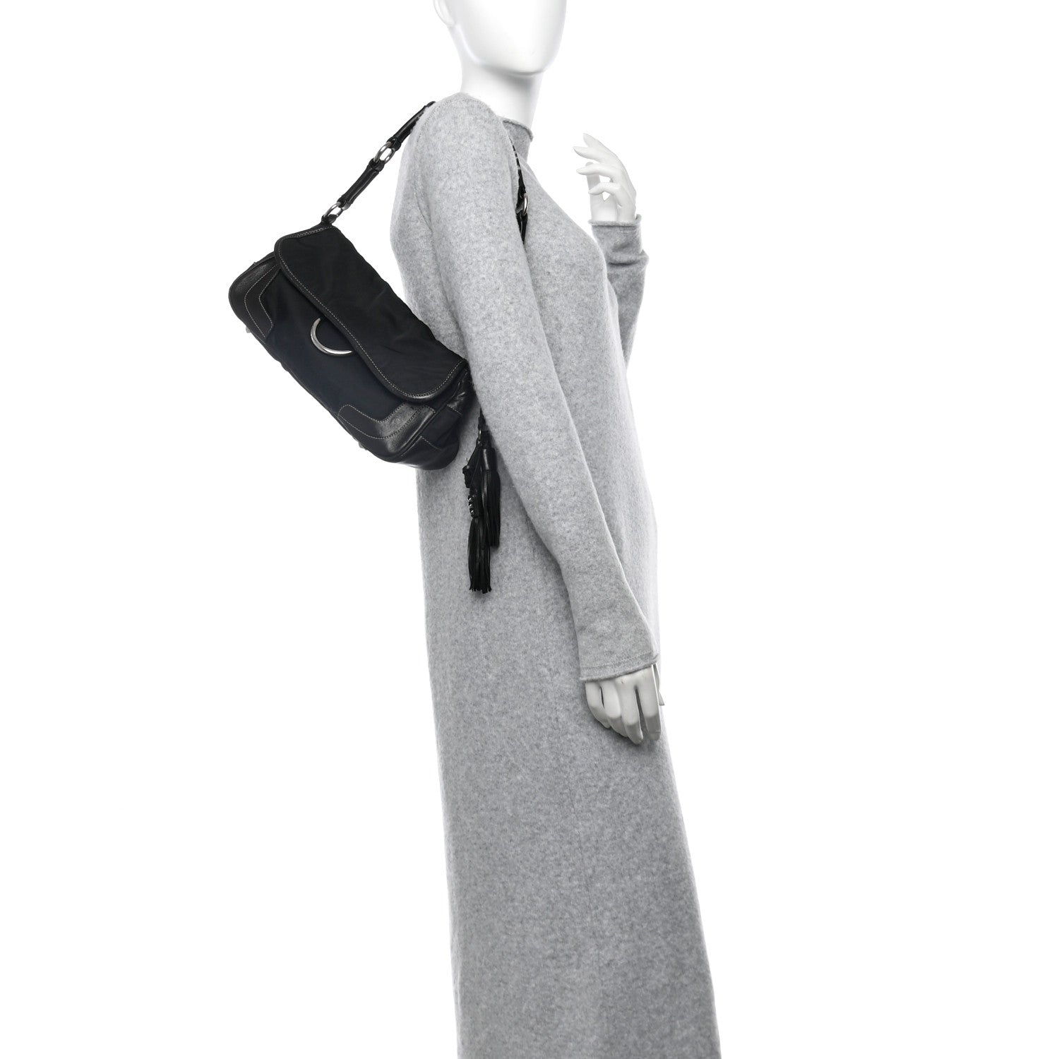 Tessuto Nylon Tassel Shoulder Bag Black
