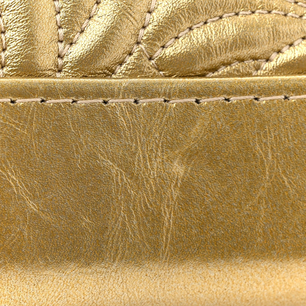 Metallic Aged Calfskin CC Quilted Small Gabrielle Hobo Gold