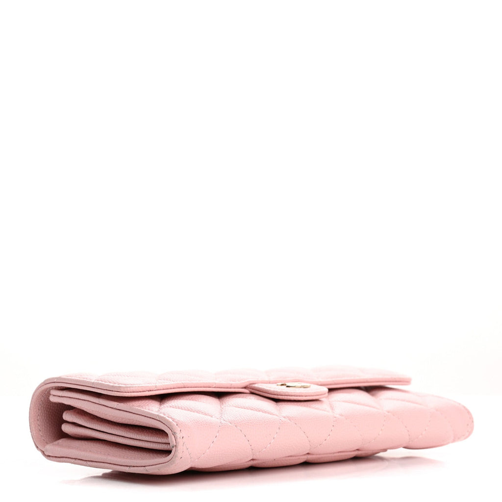 Caviar Quilted Large Gusset Flap Wallet Light Pink