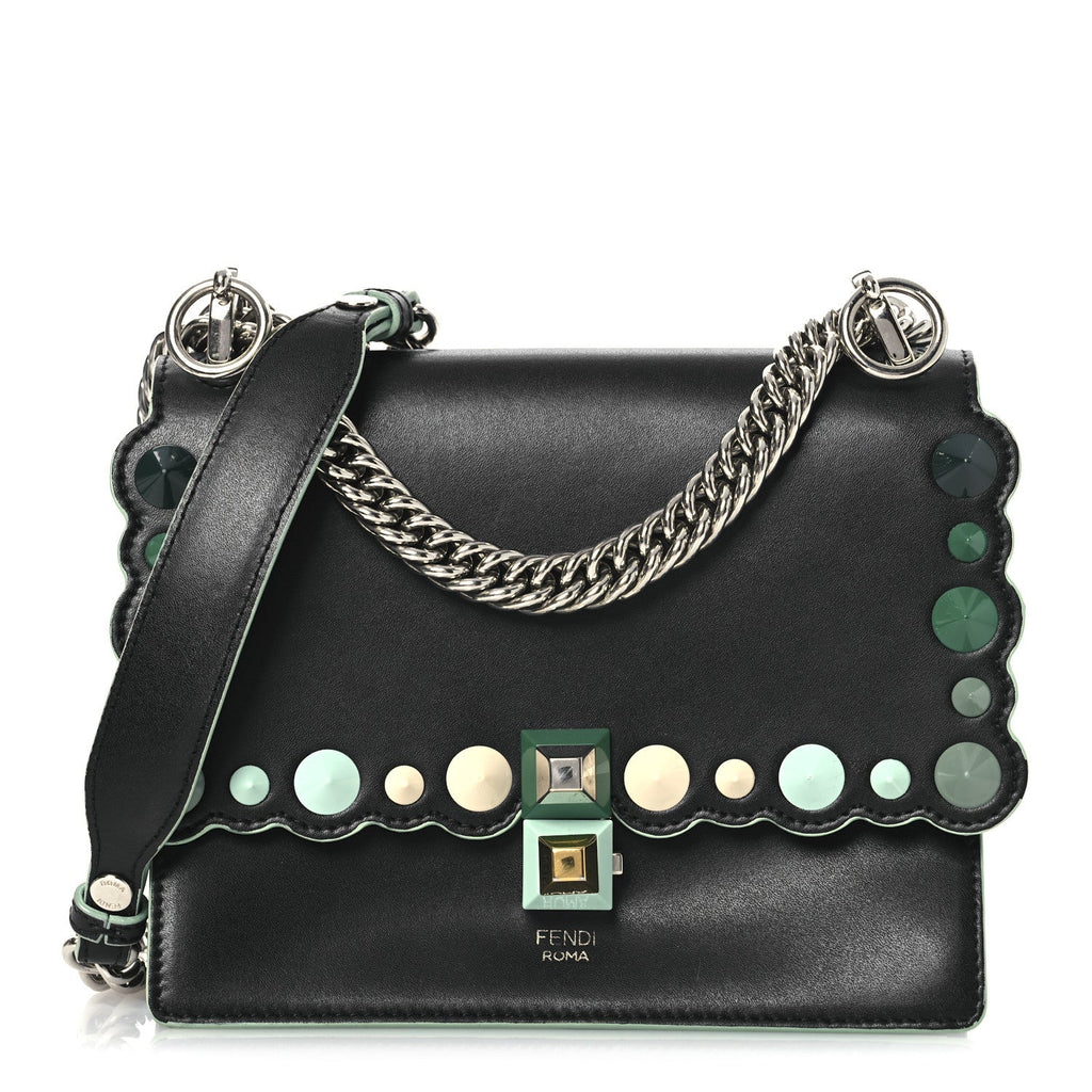 Vitello Liberty Scalloped Studded Small Kan I Shoulder Bag Black Multicolor