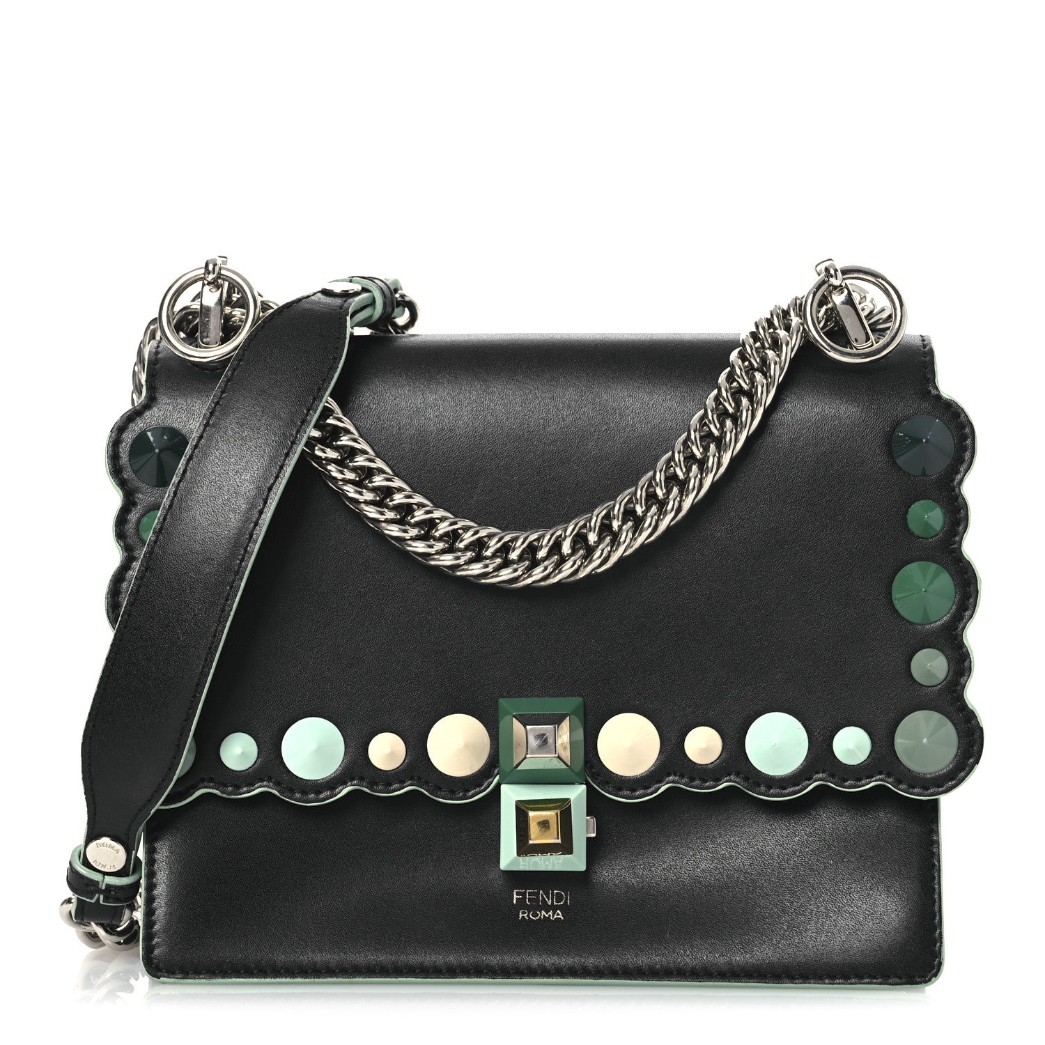 Vitello Liberty Scalloped Studded Small Kan I Shoulder Bag Black Multicolor
