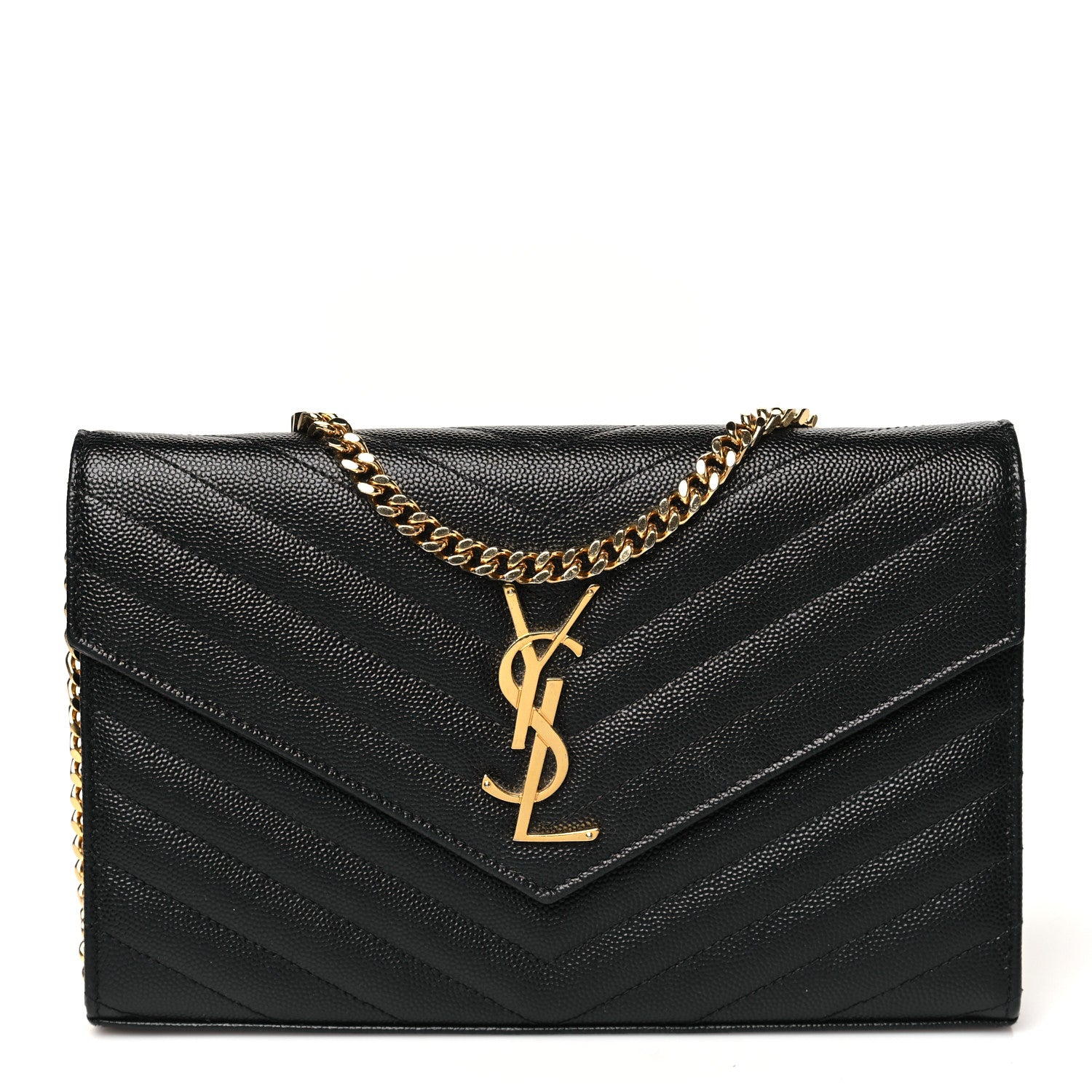 Grain De Poudre Matelasse Chevron Monogram Chain Wallet Black