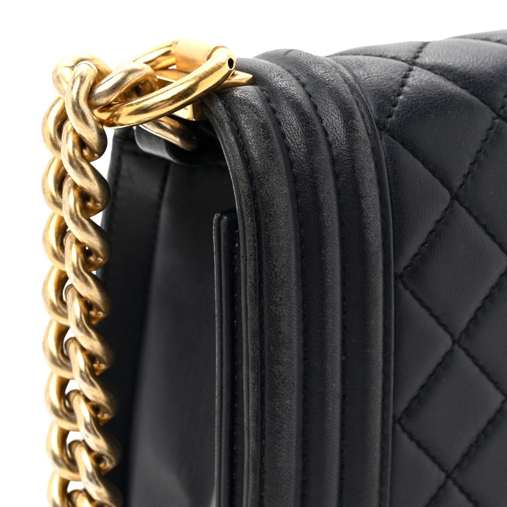 Lambskin Quilted Medium Boy Flap Dark Navy