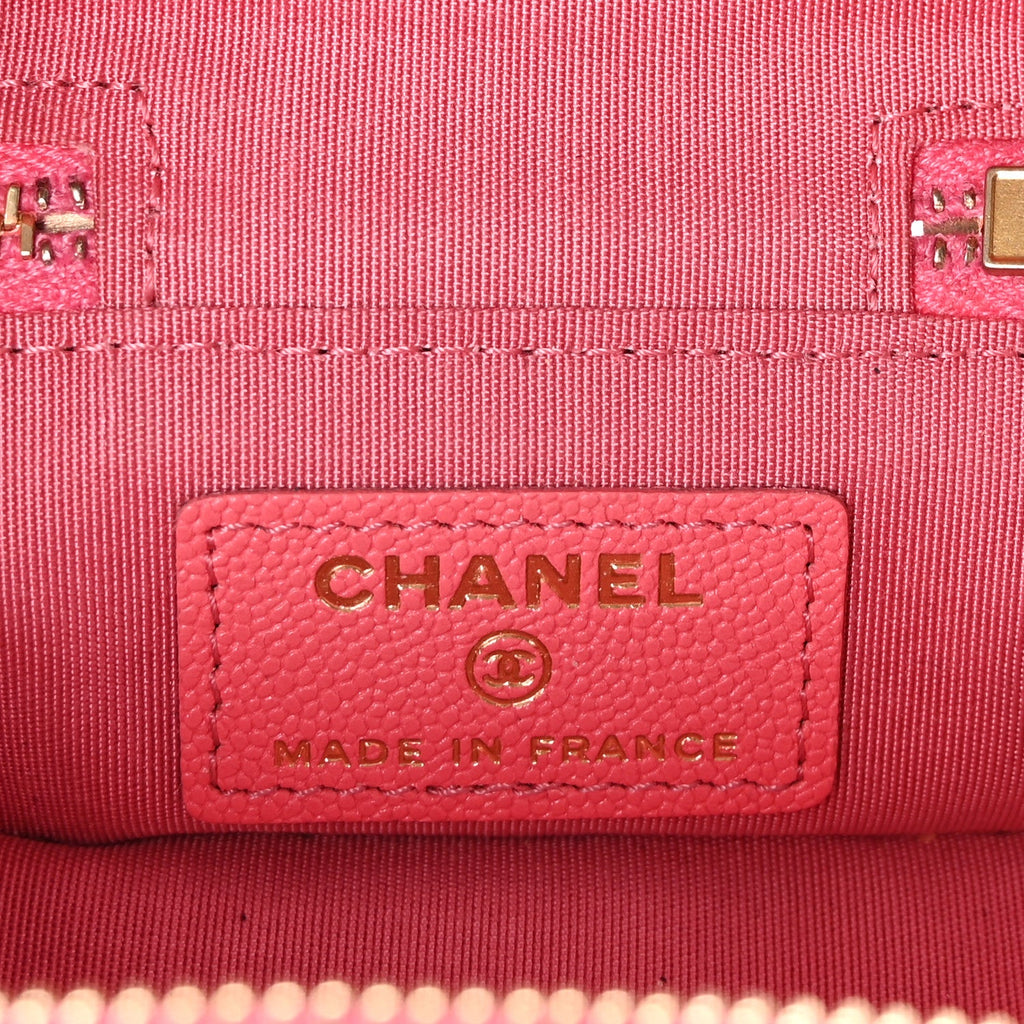 Caviar Quilted Mini Top Handle Vanity With Chain Pink