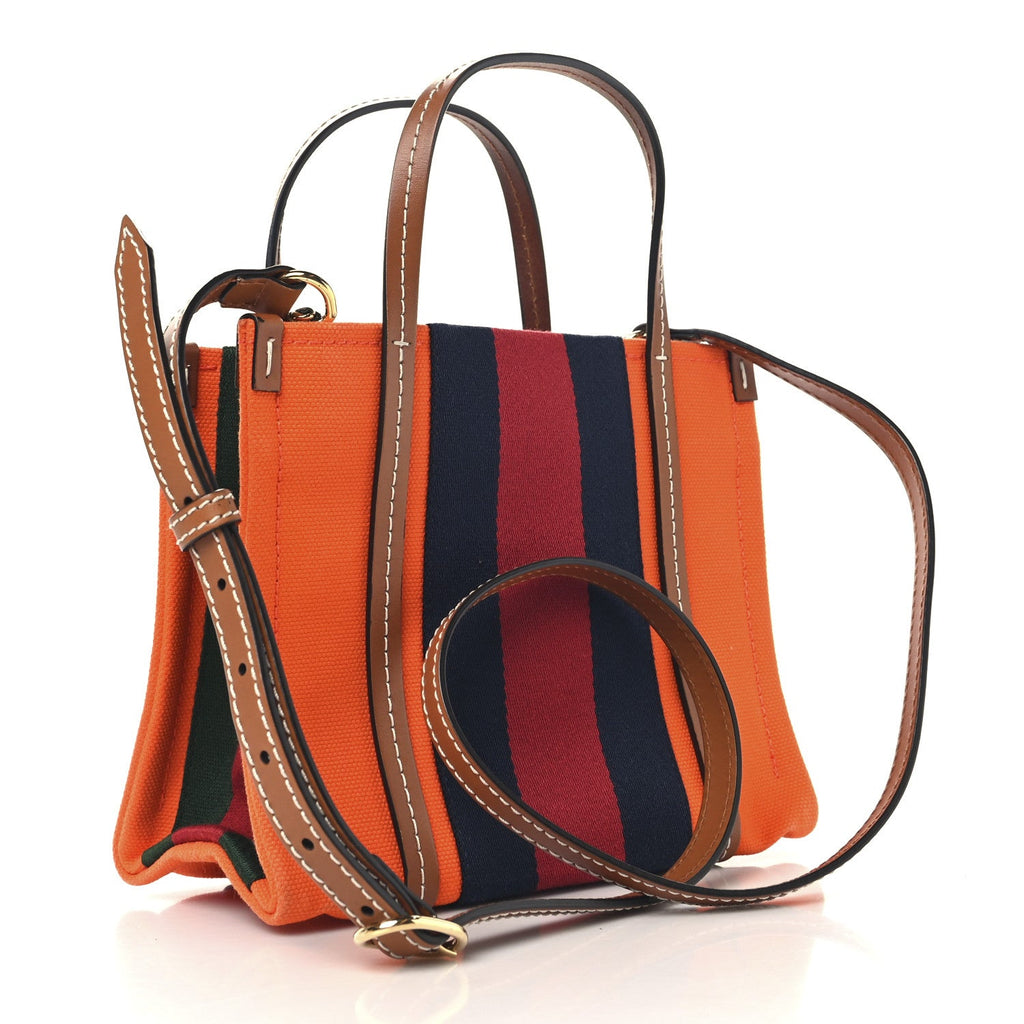 Canvas Calfskin Web Mini Interlocking G Top Handle Tote Vibrant  Orange Hazel Brown