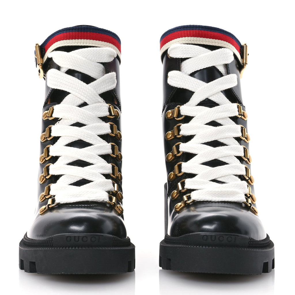 Calfskin Sylvie Web Womens Lace Up Combat Boots 35 Black