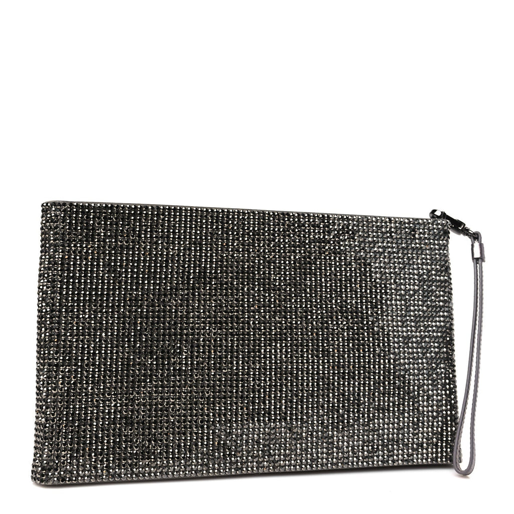 Satin Allover Crystal Wristlet Pouch Hematite