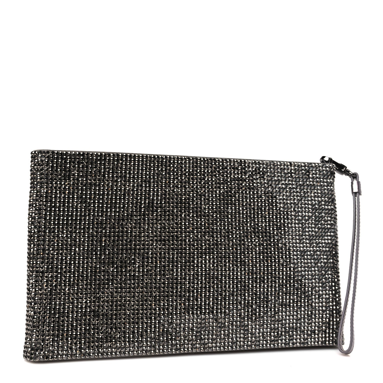 Satin Allover Crystal Wristlet Pouch Hematite