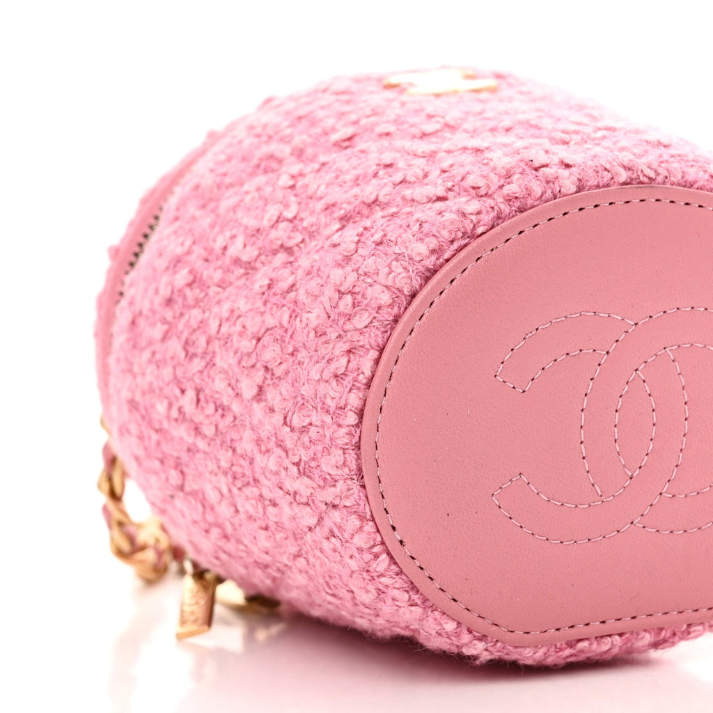 Tweed Quilted Afternoon Tea Top Handle Vanity Case With Chain Pink