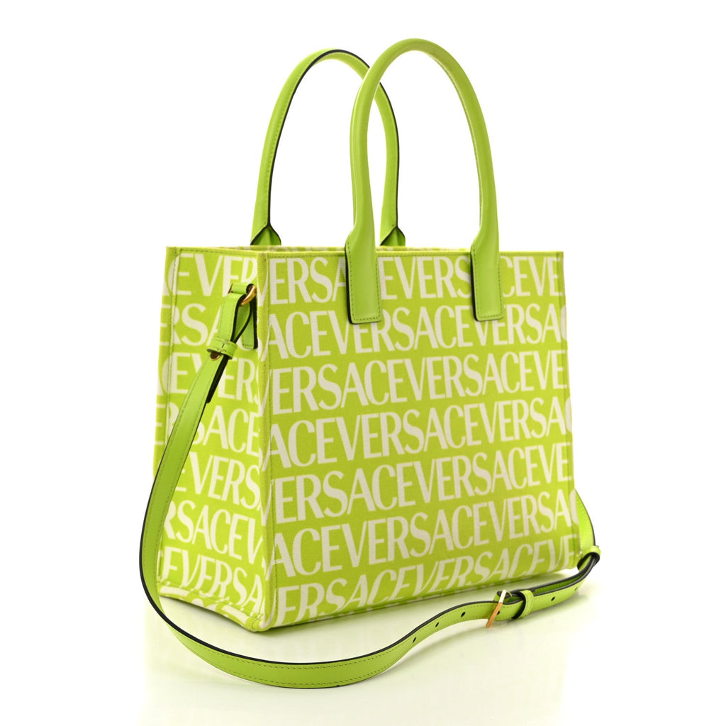 Canvas Calfskin Allover La Medusa Small Tote Green