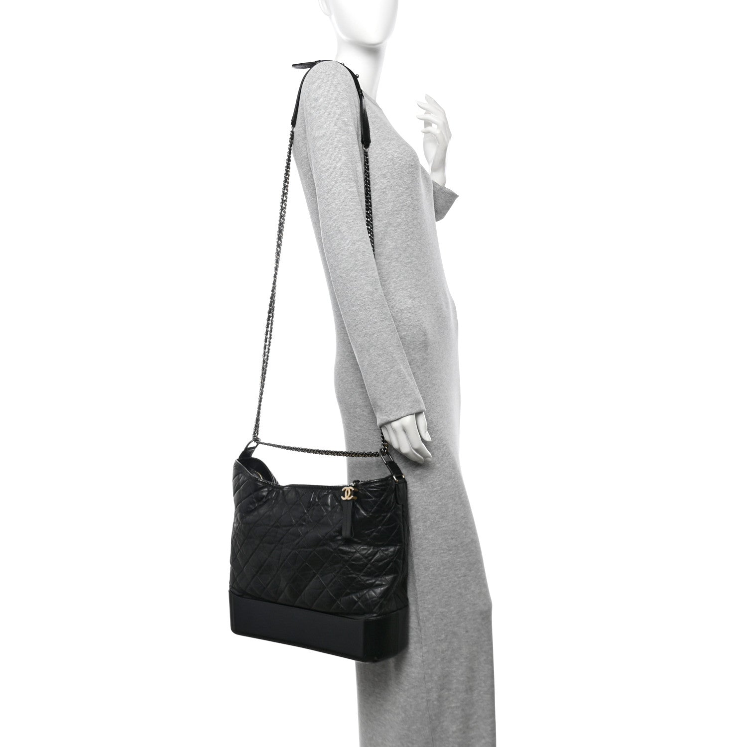 Aged Calfskin Quilted Maxi Gabrielle Hobo Black