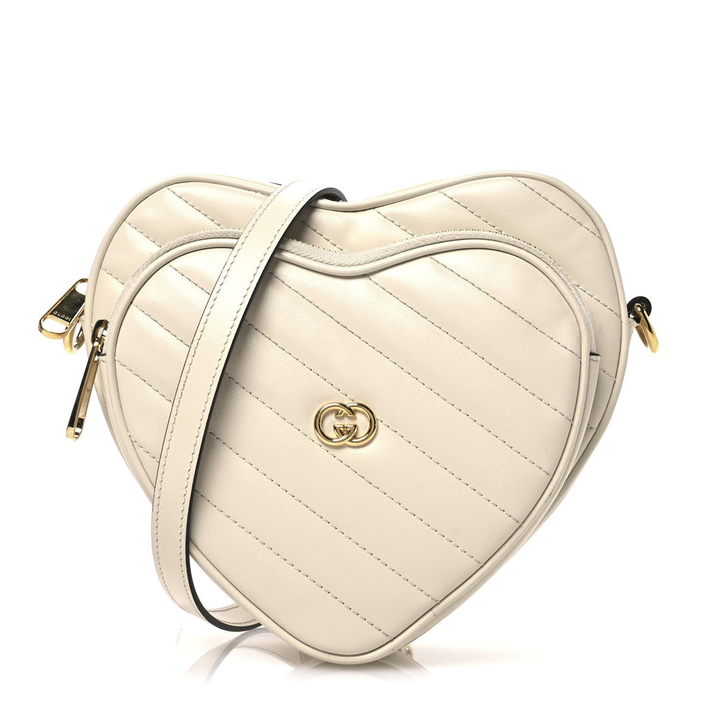 Calfskin Matelasse Diagonal Mini Interlocking G Heart Shoulder Bag Mystic White