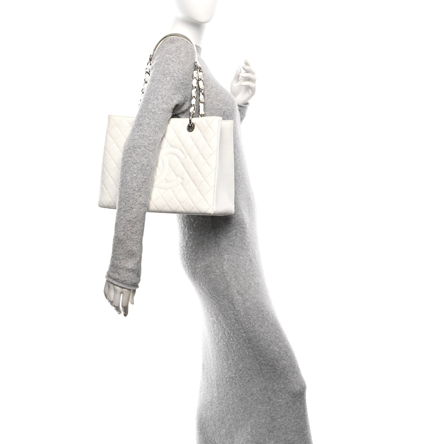 Caviar Quilted Grand Shopping Tote GST White