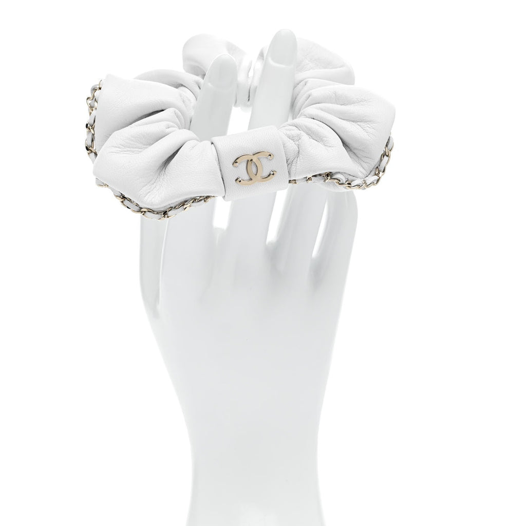 Lambskin Chain CC Hair Scrunchie White