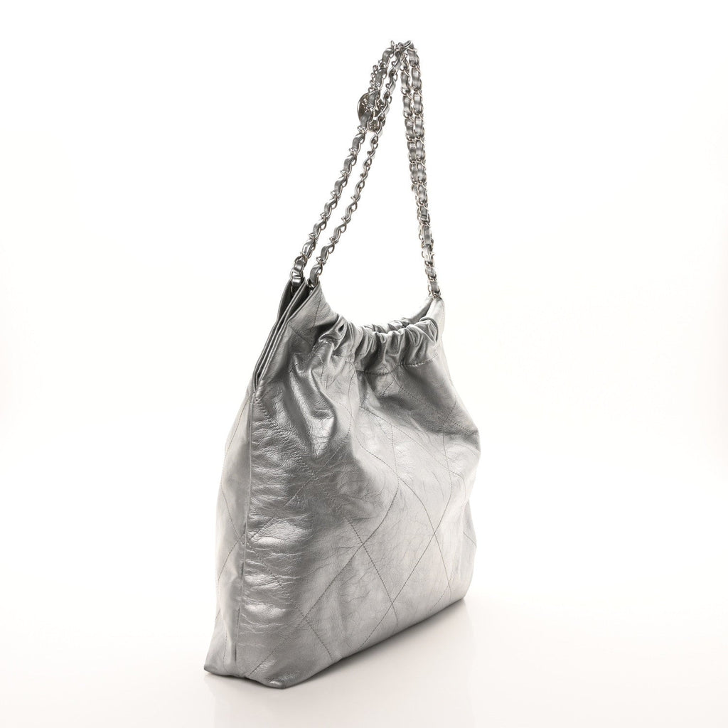 Metallic Calfskin Quilted Chanel 22 Silver