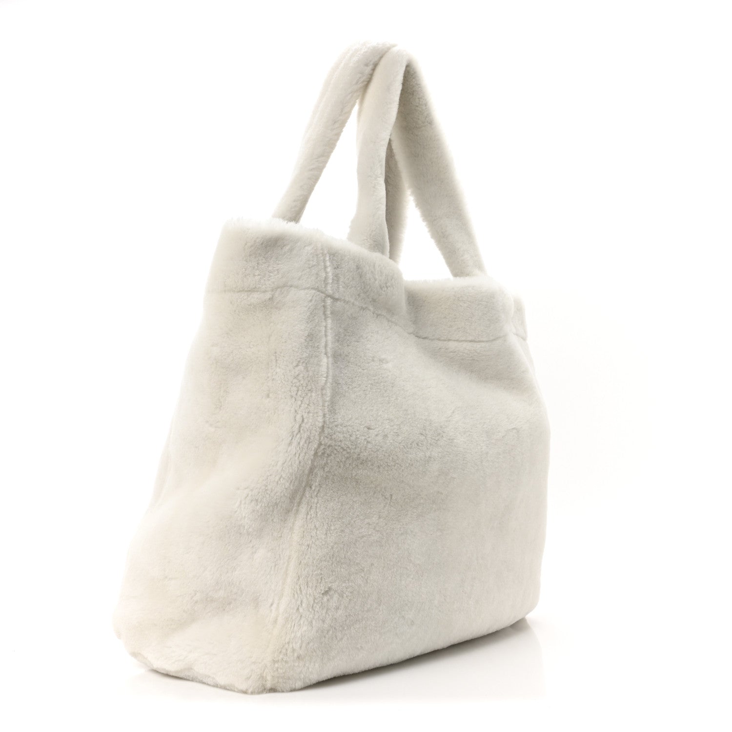 Shearling Logo Tote White Black