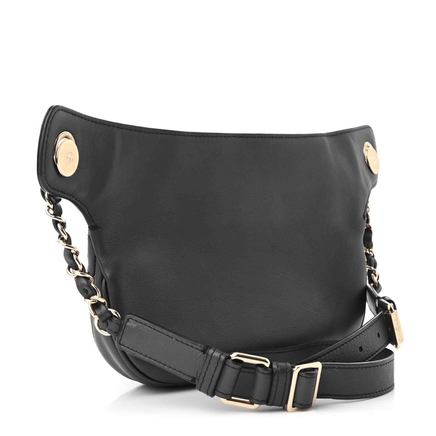 Calfskin Flap Chain Waist Bag Black
