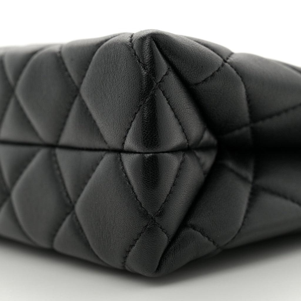 Shiny Lambskin Quilted Enamel CC Shoulder Bag Black