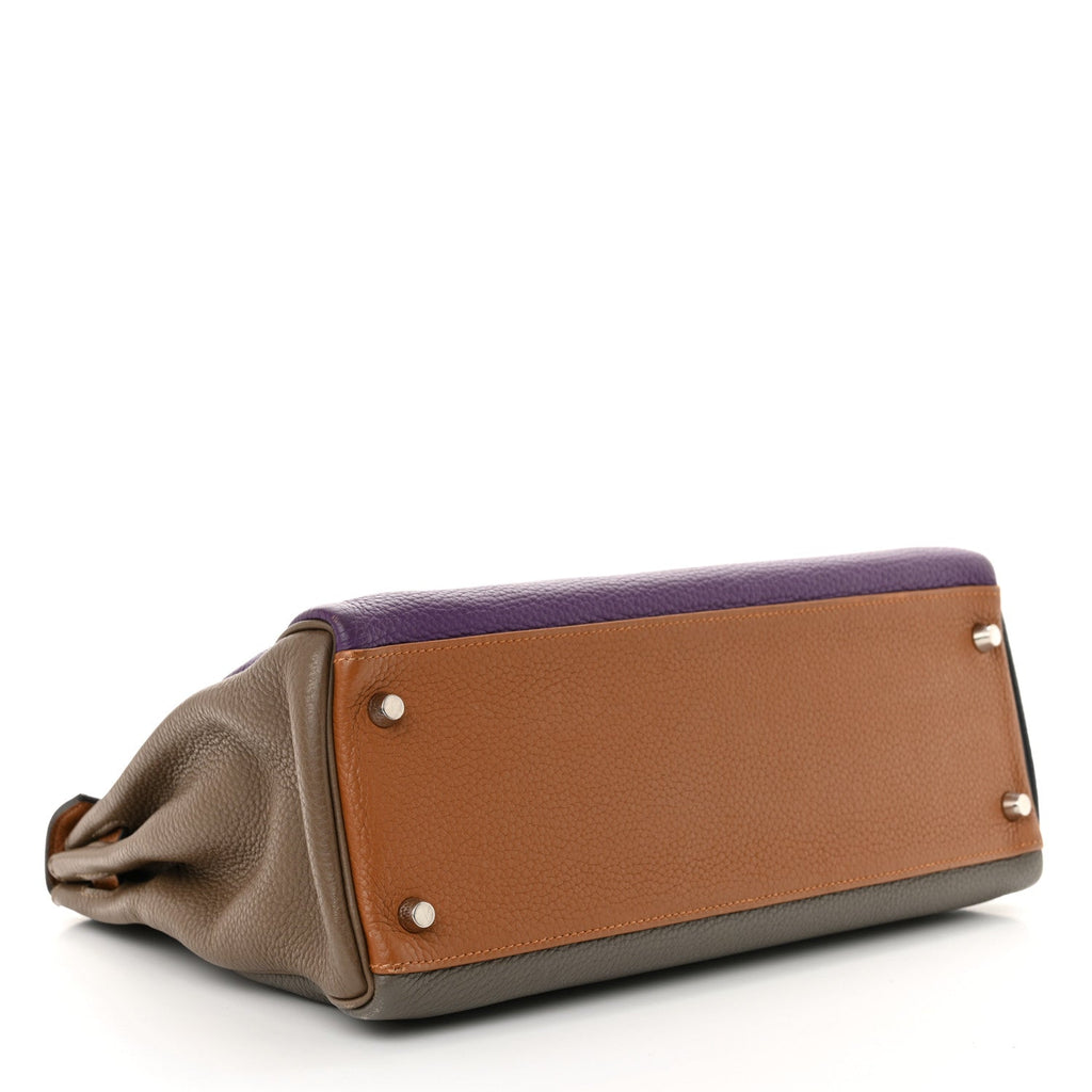 Taurillon Clemence Arlequin Kelly Retourne 32 Ultraviolet Etain Bleu Lin Bleu Orage Gold